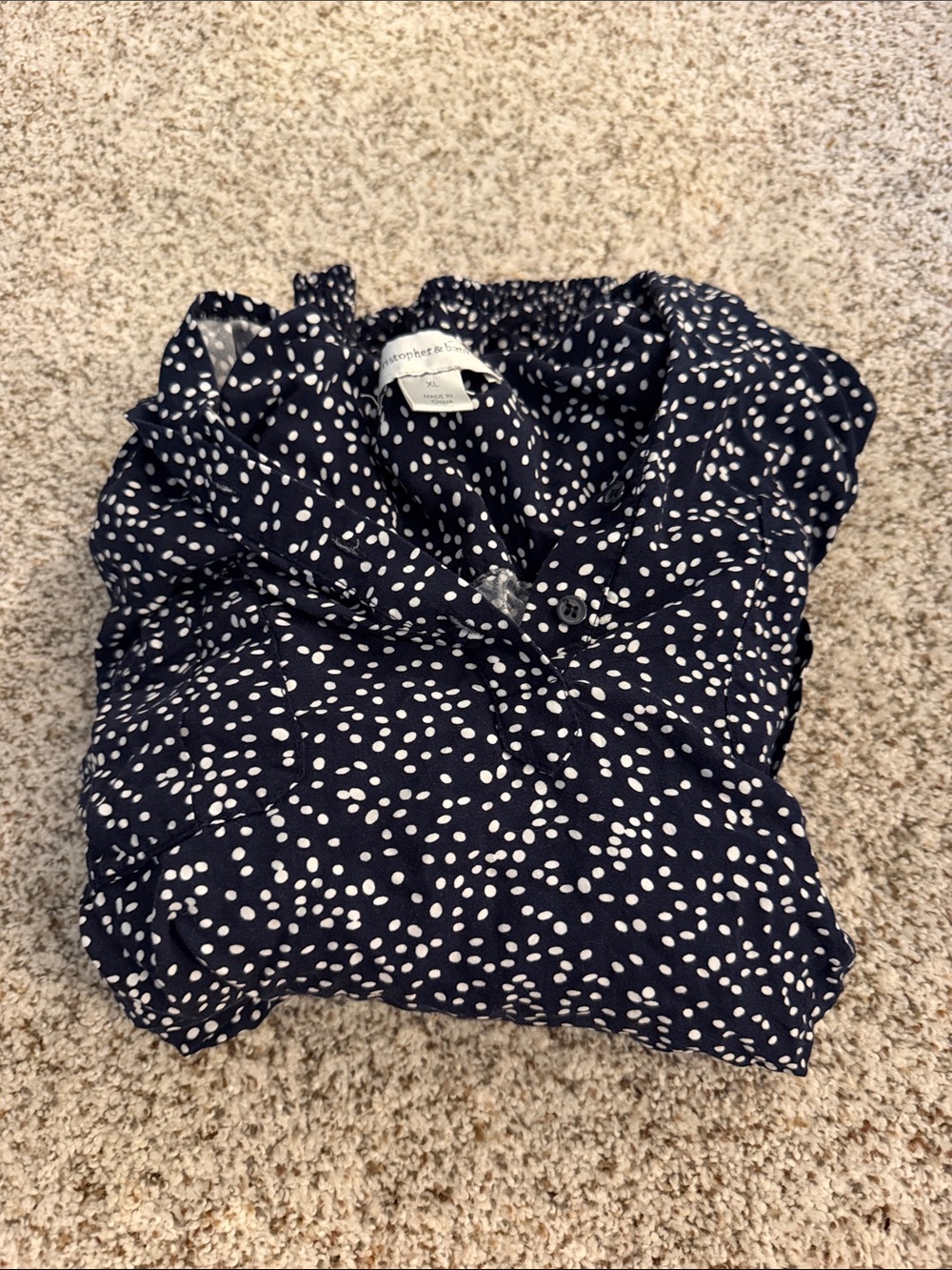 Christopher & Banks Navy Blue Polka Dot Button-Up Blouse